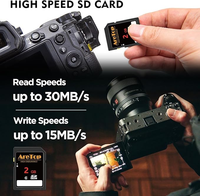 AreTop SD Card 2GB, 5 Pack Class 6 SDHC Memory Card, 5 Pack 2GB Full HD Video Secure Digital Cards for Cameras, DSLR, Action Cams and Trail Camera