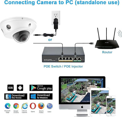 4K 8MP Mini Low Profile Dome PoE IP Camera Indoor 98 Feet Night Vision, 2.8mm Lens 105° Wide Angle, Waterproof IP67, H.265, Compatible with Uniview NVR
