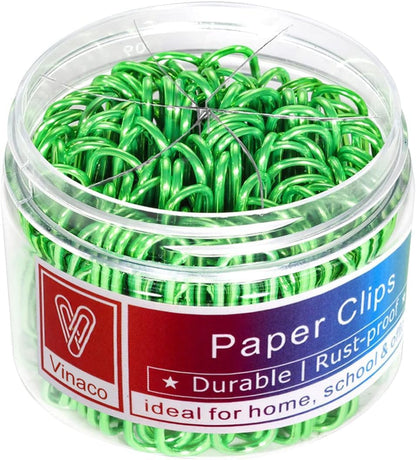 Vinaco Green Paper Clips, 400PCS Medium and Jumbo（1.3 inch & 2 inch） Paper Clips, Durable and Rustproof, Coated Large Paperclips Great for Office School Document Organizing (Green)