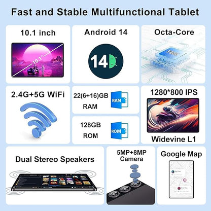Android 14 Tablet, 2025 Tablets with 10 Inch IPS Incell Screen, 22GB+128GB (1TB Expand), 8000mAh Octa-Core Tablet with Keyboard, Mouse, Case, GPS, BT5.0, Support Widevine L1, Split Screen -Metal Brown