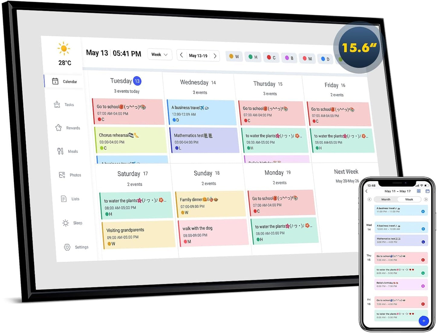Calendar Digital 15.6 Inch Electronic Calendar&Chore Chart, 1920 * 1080P IPS Touchscreen Wall Smart Weekly and Monthly Planner for Family Black Gift for Mother mom Women