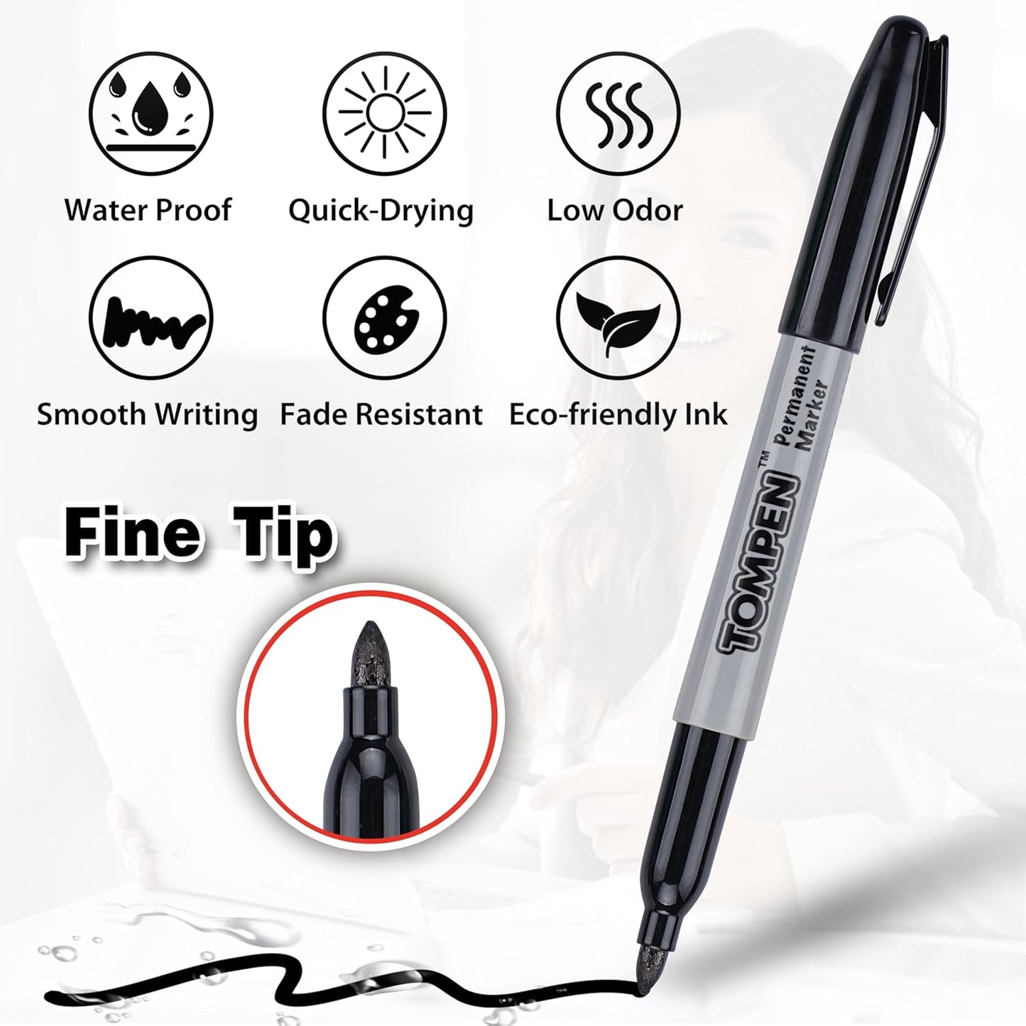 Black Permanent Markers,Fine Tip,160 Pack Bulk,Waterproof Permanent Marker Pens with Quick Drying on Wood,Plastic,Paper,Metal,Mirror for Office School Classroom Home