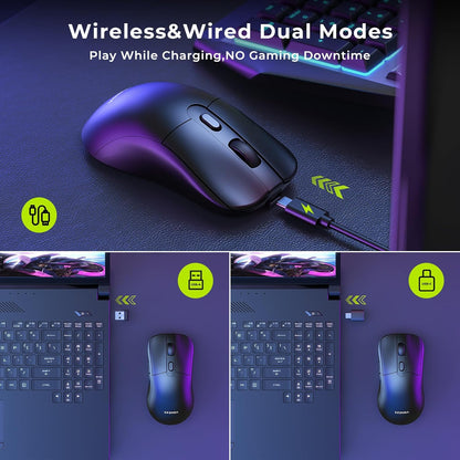 seenda Wireless Gaming Mouse, USB C Mouse, Web-Based Driver, 18000 DPI, 67g Lightweight, 6 Programmable Buttons, Type-C Rechargeable Mouse Gamer for PC/Laptop/Mac - Black