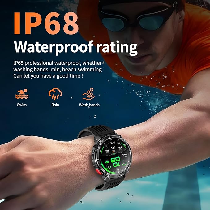 Mens Smart Watch for Android Phones and iPhone,Military Sport Smart Watches for Men Fitness Tracker Watch with Flashlight/Compass/Waterproof/100 Days Battery/Heart Rate/Sleep/100+ Sport Modes