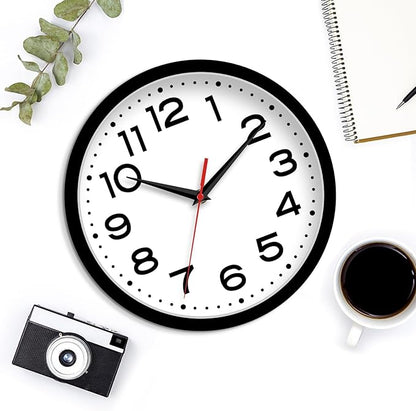 Wall Clock 10 Inch Silent Non-Ticking Modern Clock Battery Operated Classic Simple Minimalist Analog Decorative for Kitchen, Living Room,Office, Bedroom, Bathroom (Black)