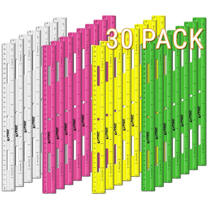 Clear Plastic Rulers 12 Inch, Rulers Bulk for Classroom Assorted Colors 30 Count Metric and Inches Ruler, Shatterproof Ruler 12 Inch