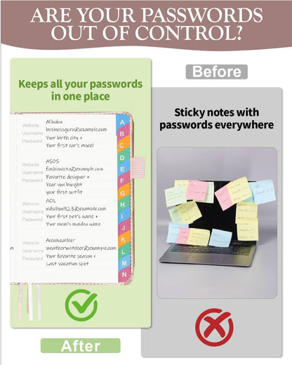 Small Password Keeper Book with Colorful Alphabetical Tabs, Hardcover Password Log-book for Internet Password and Website Address, 4.1"×6.2" Large Password Notebook for Home Office (Rose Gold)