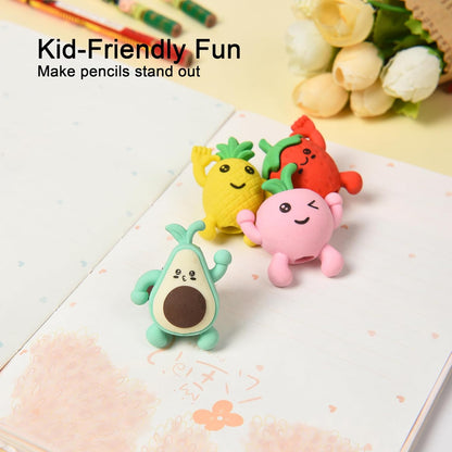 16Pcs Pencil Top Erasers for Kids, 3D Cute Fruit Pencil Toppers, Bulk Fun Pencil Cap Easters for School Classroom Supplies Prize Gifts Party Favors
