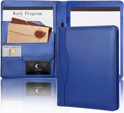 Leather Portfolio Binder 5 x 8, Mini Soft Leather Padfolio A5 Business Binder Legal Writing Pad Junior Size Document Organizer for Present Gift Kid Men Women Navy Blue