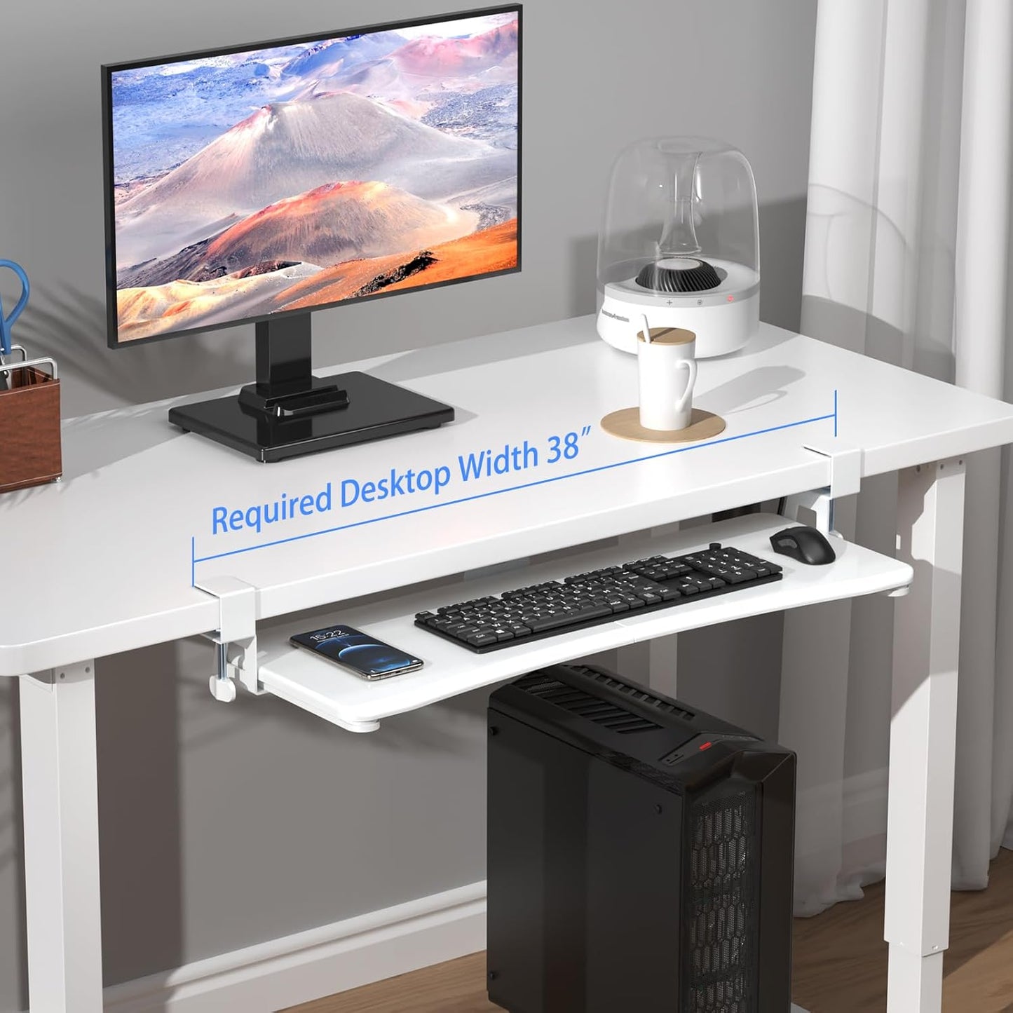 suptek Large Keyboard Tray Under Desk Pull Out with C Clamp Mount, Computer Keyboard & Mouse Tray, 34 (38 Including Clamps) x 11.8 inch Slide-Out Platform Computer Drawer for Typing, White, DSF1LW