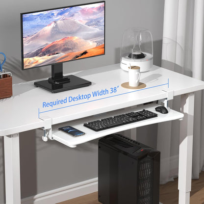 suptek Large Keyboard Tray Under Desk Pull Out with C Clamp Mount, Computer Keyboard & Mouse Tray, 34 (38 Including Clamps) x 11.8 inch Slide-Out Platform Computer Drawer for Typing, White, DSF1LW