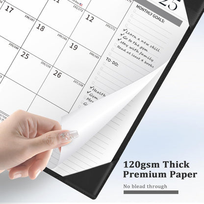 Ospelelf Desk Calendar 2025-2026 Wall Monthly Planner 12"x17" Leather Pad with Protective Cover 18 Months July 2025 to December 2026 Black