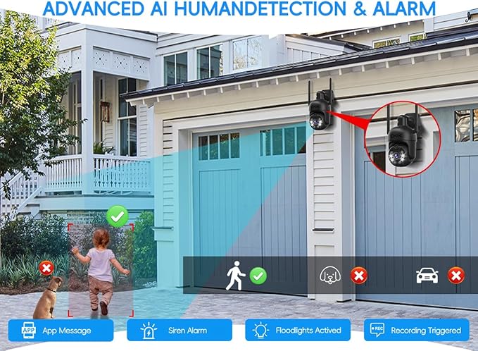[10CH, Upgrading 5MP] CKK Wireless Security Camera System with 1TB HDD, 4pcs PTZ Cameras Outdoor Indoor, 3K WiFi Surveillance NVR System with Floodlights & Siren Alarm, 2 Way Audio, Waterproof
