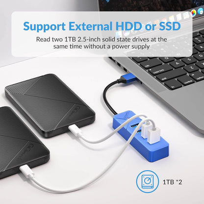 4 Port USB 3.0 Hub, 5Gbps Multi Ports USB Splitter USB Expander for Laptop, Computer, PC, PS4, Xbox, Printer, Keyboard, Mouse, Compatible with Windows, Mac OS, Linux (Blue, 15cm)