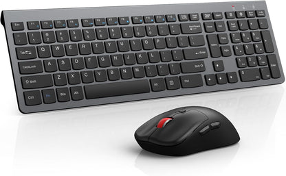 Wireless Keyboard and Mouse Combo,Quiet Click,Full Size Design with Number Pad,Ergonomic Mouse with 5 DPI,Sleep Mode-2.4G Silent Portable Cordless Combo for Laptop/PC/Computer/Mac(Grey)