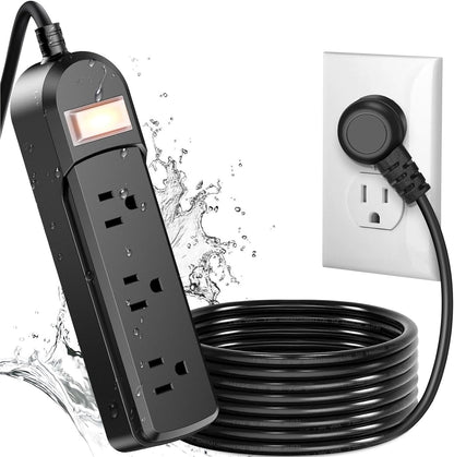 IPX6 Outdoor Power Strip Weatherproof, Waterproof Surge Protector with 3 Wide Outlet 12FT Long Extension Cord, Wall Mountable for Outside Decorations and More UL Listed(Black)