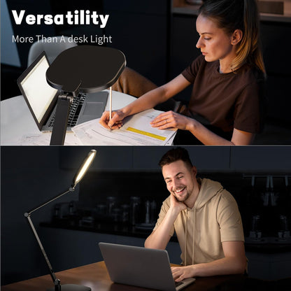 LED Desk Lamp for Home Office, Desk Light for Video Call, 3 Color Temperature 10 Brightness Computer Light, Dimmable Led Desk Light with Memory & Timer Func, Metal Swing Arm Architect Desk Lamp White