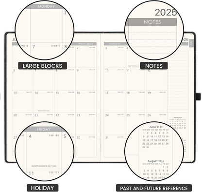2025-2026 Planner - Academic Planner 2025-2026, July 2025 - June 2025, Weekly and Monthly Planners, 8.5" x 11", Pen Holder, Calendar Stickers, Pocket, Faux Leather Cover -Black