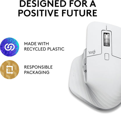 Logitech MX Master 3S for Mac - Wireless Bluetooth Mouse with Ultra-Fast Scrolling, Ergo, 8K DPI, Quiet Clicks, Track on Glass, Customization, USB-C, Apple, iPad - Pale Grey