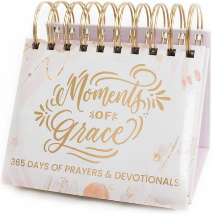 bloom daily planners x Writefully His Undated Perpetual Desk Easel - Religious Inspirational Standing Desktop Flip Calendar - Page a Day - (5.25" x 5.5") - Moments of Grace