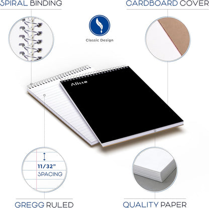Steno Pads Spiral 6x9-12 Pack - Gregg Ruled, Perfect for Work, School, and Home Use, Easy Tear-Off Pages, White Paper - No Ink Bleeds - 80 Sheets