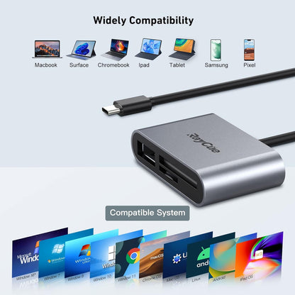 RayCue USB C SD Card Reader Adapter, Type C Micro SD TF Card Reader Adapter, 3 in-1 USB C to USB Camera Memory Card Reader Adapter for iPhone 15,New Pad Pro MacBook Pro/Air, and More UBC C Devices