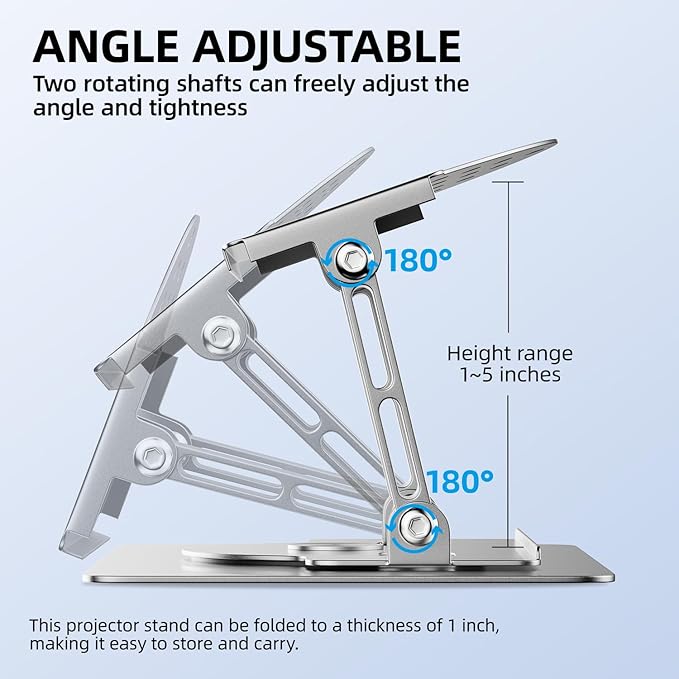 UYI Projector Stand - 30 Lbs Load Capacity Projector Mount, 360° Rotatable & Foldable Projector Stand Table, 180° Adjustable, Carbon Steel Construction, Compatible with Most Projectors (Silver-30Lbs)