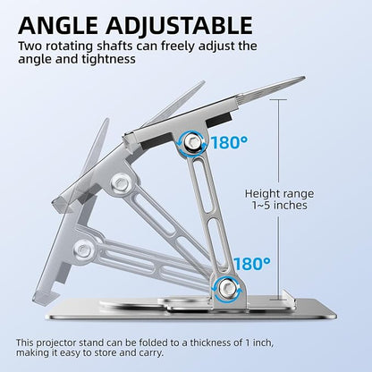 UYI Projector Stand - 30 Lbs Load Capacity Projector Mount, 360° Rotatable & Foldable Projector Stand Table, 180° Adjustable, Carbon Steel Construction, Compatible with Most Projectors (Silver-30Lbs)