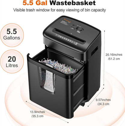 Bonsaii 12-Sheet Micro-Cut Paper Shredders for Home Office, Heavy Duty Document Shredder with 5.5 Gallon Pullout Bin for CD/Credit Card/Staple, 30 Mins Continuous Run Time, P-4 High Security, C282-B