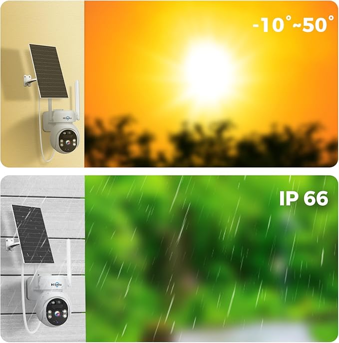Hiseeu Solar Camera Outdoor, 4MP Wireless Battery Camera, PTZ 360° View, PIR Motion Detection, Color Night Vision, IP66, 2-Way Audio, 2.4G WiFi, No Monthly Fee