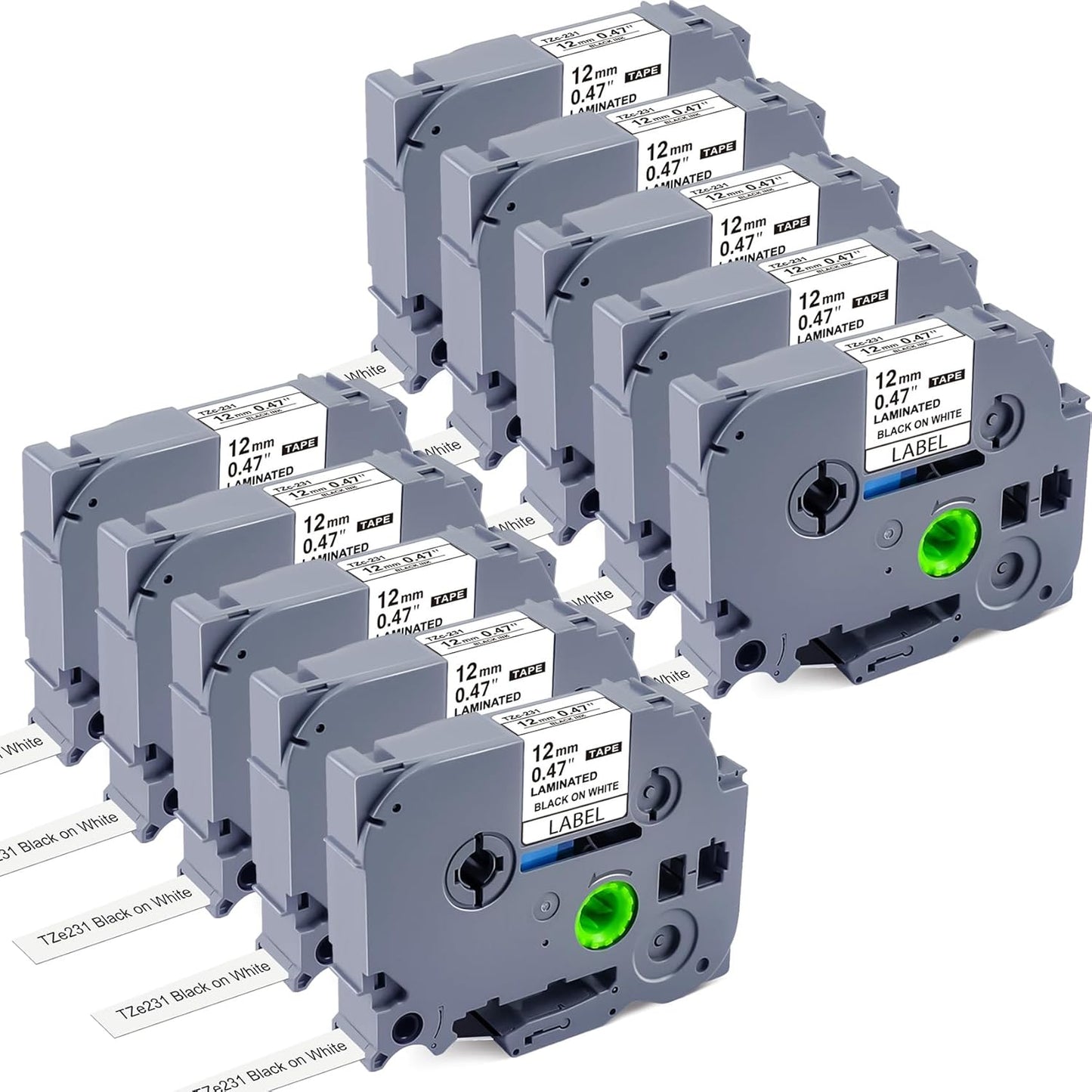 10 Pack Label Maker Tape Replacement for TZe-231 TZe231 Laminated White P Touch Label Tape, 12mm x 8m, Black on White, Compatible with Brother P Touch Label Maker PTD210 PT-H110 PT-D400