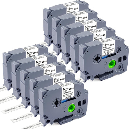 10 Pack Label Maker Tape Replacement for TZe-231 TZe231 Laminated White P Touch Label Tape, 12mm x 8m, Black on White, Compatible with Brother P Touch Label Maker PTD210 PT-H110 PT-D400