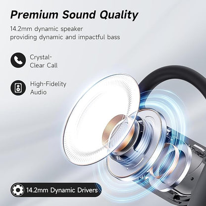 Open Ear Clip Wireless Earbuds Bone Conduction Headphones, Bluetooth 5.4, Open Ear Design for Running Fitness,office，Built-in Mic, IPX7 Waterproof, LED Display Charging Case,Ear Hooks Ear Buds