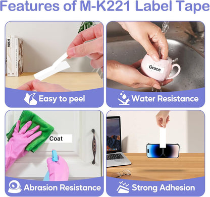 NineLeaf 4 Pack Compatible for Brother P-Touch M-K221 MK221 M221 White M Tape 9mm 3/8 Inch Black on White Label Tape for PT-M95 PT-80 PT-90 PT-70 PT-55 PT-65 PT-85 PT-45 PT-70BM PT-100 Label Maker
