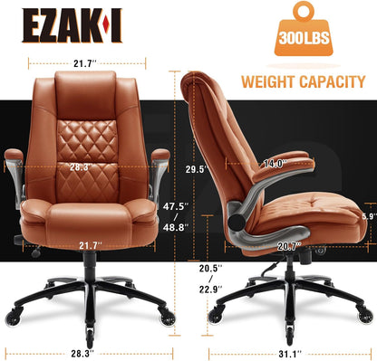 EZAKI High Back Office Chair-Flip-up Arms Executive Computer Desk Chair, Built-in Lumbar Support Thick Padded Adjustable Rock Tension Ergonomic Design for Back Pain