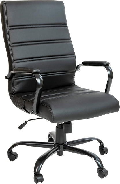 Flash Furniture Whitney High-Back Swivel LeatherSoft Desk Chair with Padded Seat and Armrests, Adjustable Height Padded Office Chair, Black