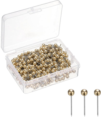 uxcell 400 Pcs Push Pins, Map Thumb Tacks 4mm Round Head Decorative Push Pins for Bulletin Board Home Office Travel Wall DIY Crafts Map Photo, Golden