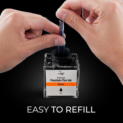 ZenZoi Fountain Pen Ink Bottle 50ml | Premium Designed Bottled Ink for Fountain Pens – Suitable for Calligraphy and All Branded Pens | Quick Drying and Smooth Flow Writing Experience (Black)