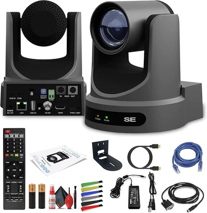 PTZOptics Move SE SDI/HDMI/USB/IP PTZ Camera with 30x Optical Zoom (Gray) (PT30X-SE-GY-G3) + Universal Wall Mount (Black) + Lens Cleaning Kit + HDMI Cable + Ethernet Cable + Color Wire Ties