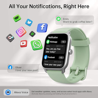 Smart Watches for Women with Alexa & Bluetooth Call,1.85" HD Screen Fitness Tracker,30-Day Battery, Heart Rate/Sleep/SpO2 Monitor,100+ Sports Modes,2ATM Waterproof Smartwatch for Android iPhone(Green)