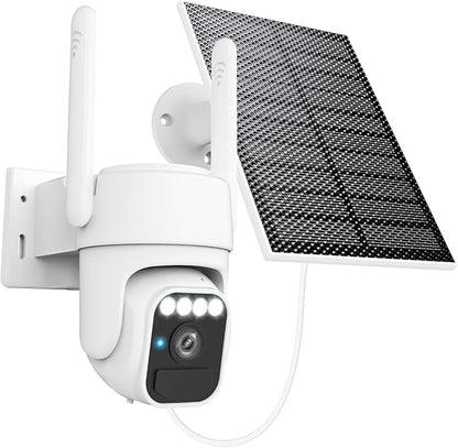 Solar Camera Outdoor Wireless, Wi-Fi Security Cameras for Home, 360° View, Two-Way Talk, Auto Tracking, Light Alarm, Color Night Vision