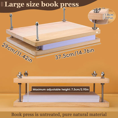 JUPEAN 45 Pcs Book Binding Kits, Bookbinding Kit Large Book Press 14.76”x11.42” with Books Binding Materials Bone Folder Tool Bind Cloth Webbing Strap and Storage Bag for Repair