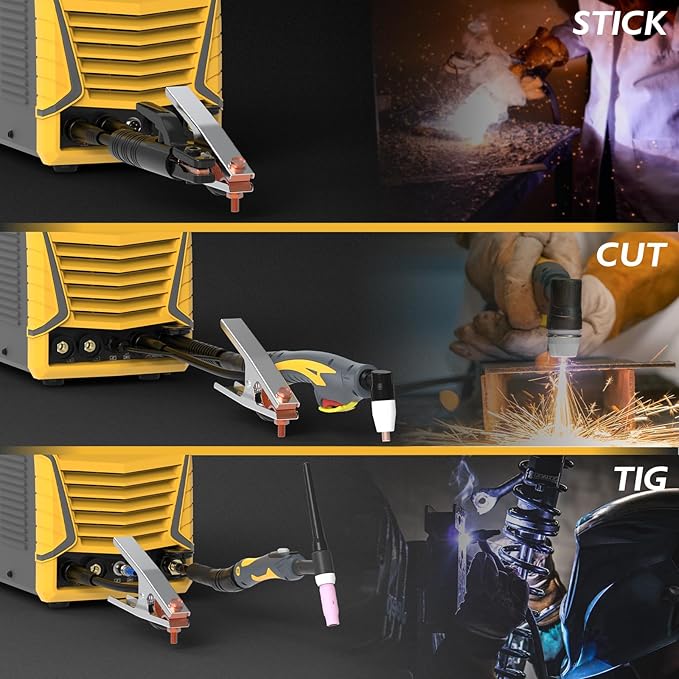TOOLIOM CUT/HF TIG/Pulse TIG/Spot Welding/Stick 5 in 1 Portable Welding Machine: 50A Air Plasma Cutter, 200A TIG Welder, 180A Stick Welder, with Dual Voltage 110&220V