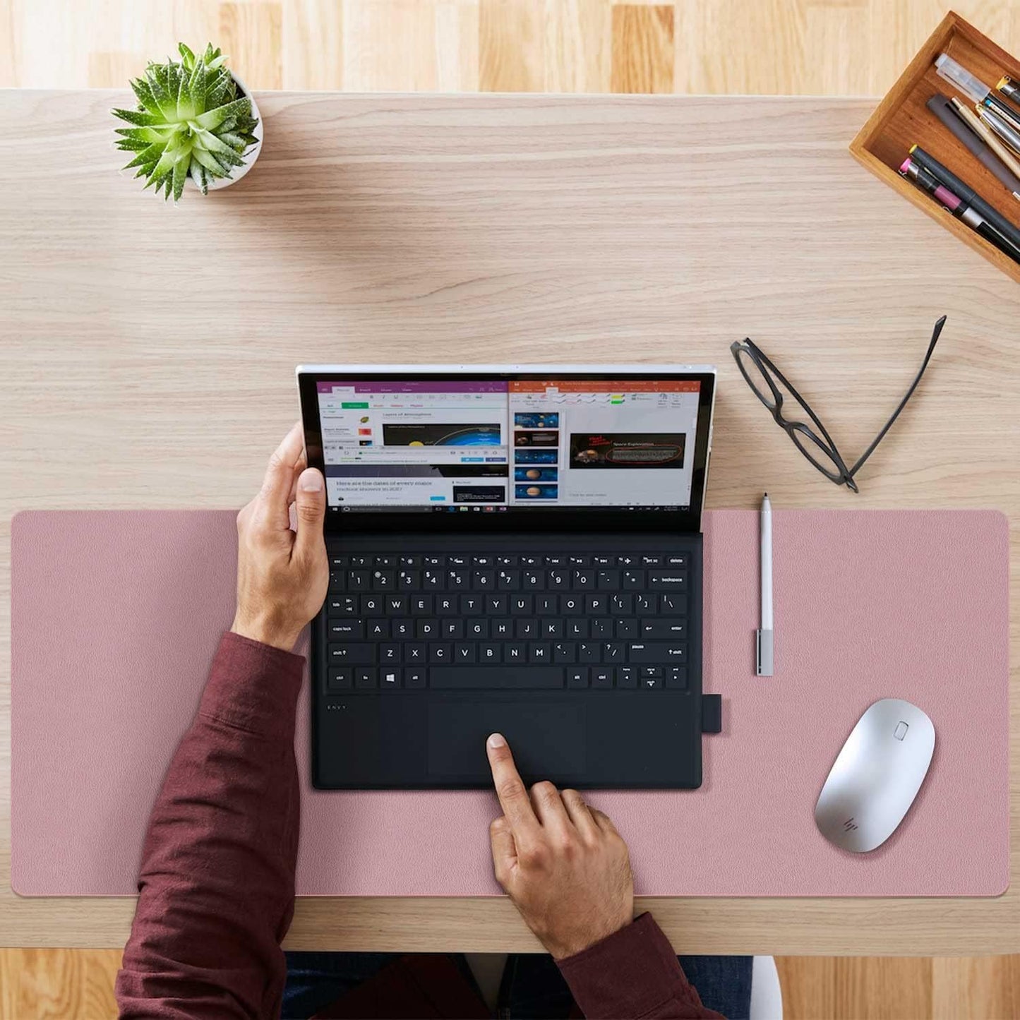 Aothia Double-Sided PU Leather Desk Pad - Non-Slip Large Mouse Pad & Desk Mat for Office, Home - Waterproof, Easy to Clean, Durable Dual-Sided Surface (23.6"x13.7", Purple)