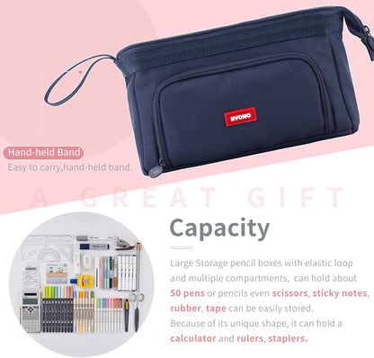 HVOMO Pencil Case Large Capacity Pencil Pouch Handheld Pen Bag Cosmetic Gift for Office School Teen Girl Boy Men Women Adult (Navy)