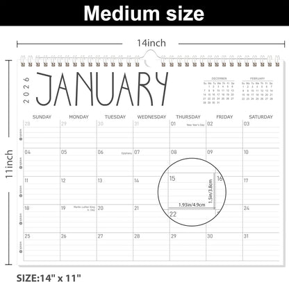 GuassLee 2025 Wall Calendar - 12 Monthly Calendar from September 2025 to August 2026, 14" x 11" 2025-2026 Hanging Calendar with Spiral Binding Week Numbers for School Home Office Planning & Organizing