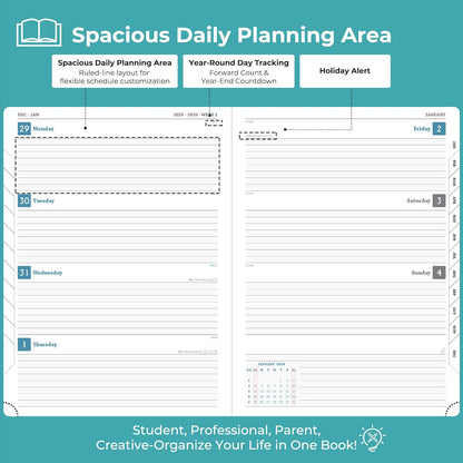 Weekly Monthly 2026 Planner (Jan.26-Dec.26),11.5"x8.5",12 Months Agenda Plan with Month Tabs & Pocket,Expenses/Note Pages, Appointment Book Calendar with Vegan Leather Cover,Light Blue