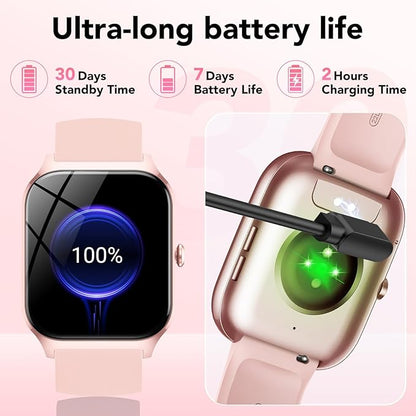 Smart Watch for Men Women, 1.85" HD Fitness Tracker with Bluetooth Calls/AI Voice Control, IP68 Waterproof, 115+Sports Modes, 24/7 Heart Rate/Sleep Fitness Watch Compatible with iOS/Android , Pink