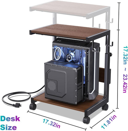 Computer Tower Stand with Charge Station and USB Charging Port - Height Adjustable PC Tower Stand, Under Desk CPU Holder Cart with Locking Caster Wheels for Fits Most PC