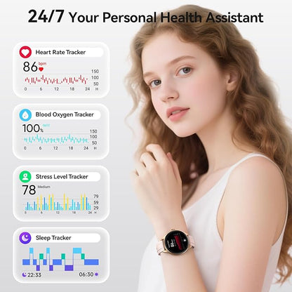 Smart Watches for Women (2 Bands), 1.27" Round Fitness Watch for Android iPhone with Bluetooth Calls (Make/Answer), AI Voice Command, Heart Rate/SpO2/Sleep Monitor, 12 Days Battery, IP68 Waterproof